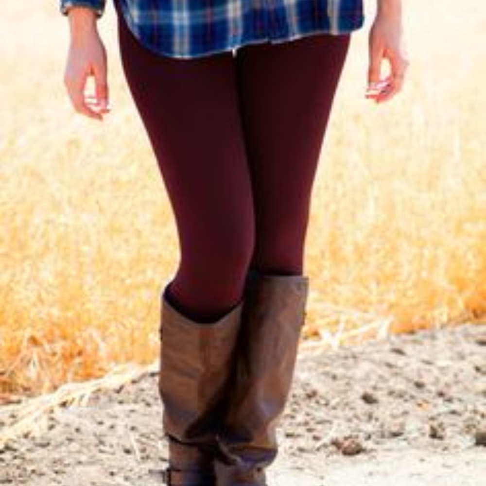 ONE LEFT EACH SIZE Burgundy Fleece Lined Leggings - Picture 5 of 5